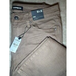 Express Brown Jeans/Pants, Brand New, Mens Size 30x32 Skinny Hyper Stretch NWT